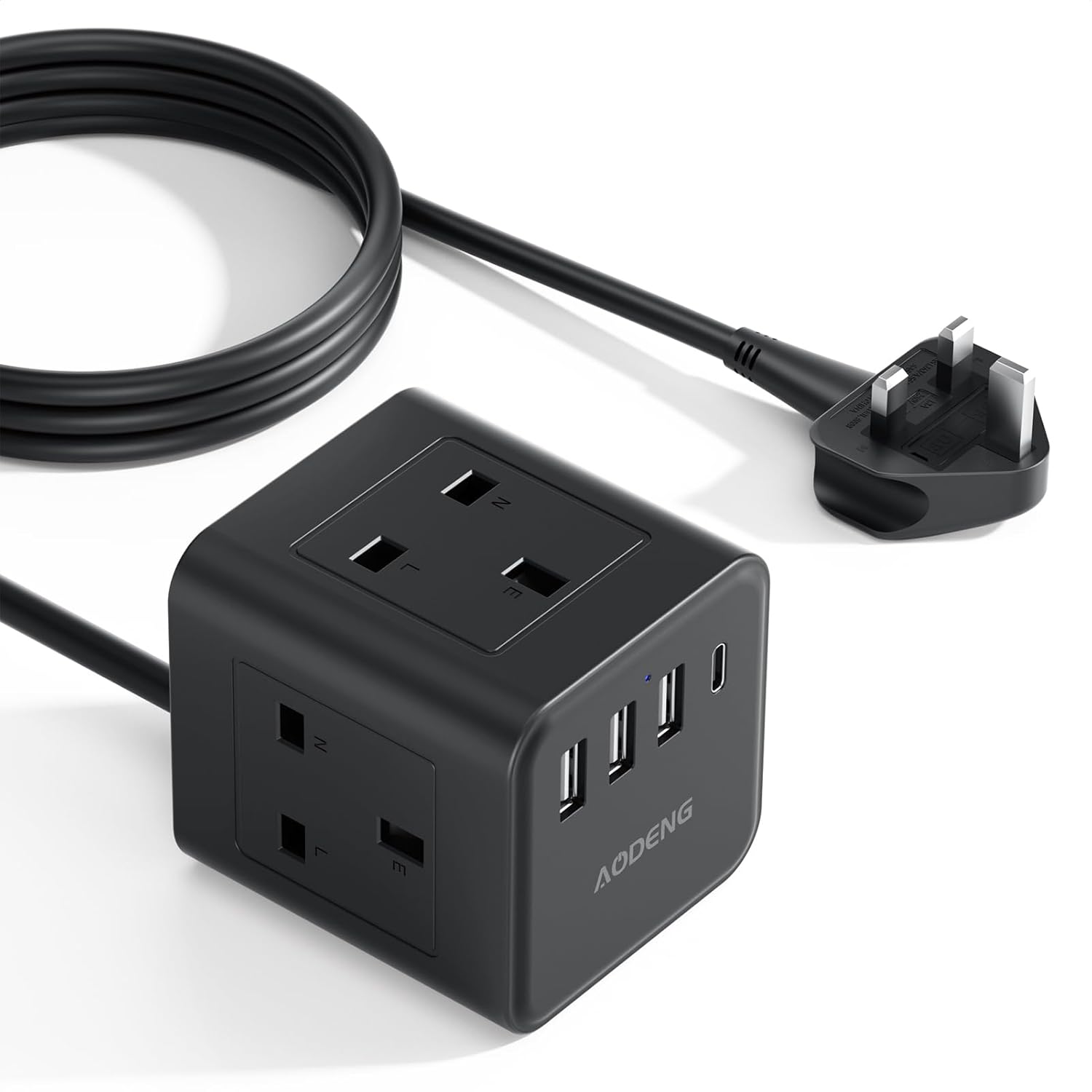 Extension Lead with 4 USB Slots, 4 Way (13A/3250W) Multi Plug Extension Cable, U...