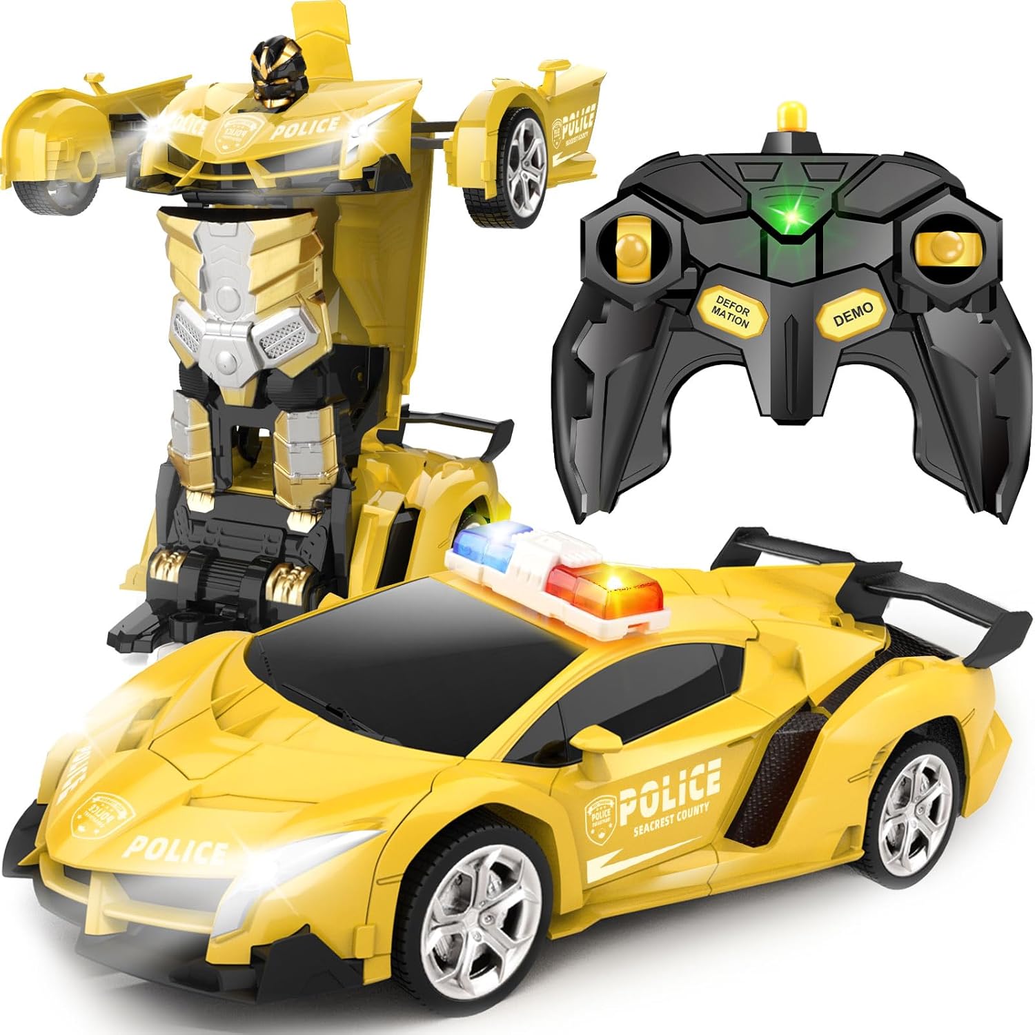 Toys for Kids 3-8 Year Old: Transforming Remote Control Police Car Toys Gifts fo...
