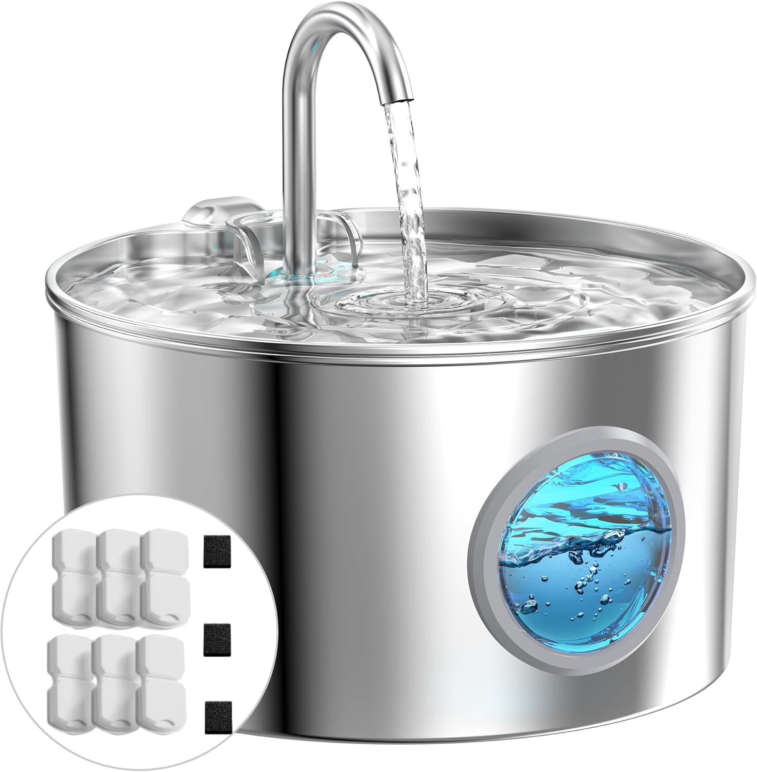 Stainless Steel Automatic Cat Drinker – 2.2 L – Super Silent Water Fountain for...