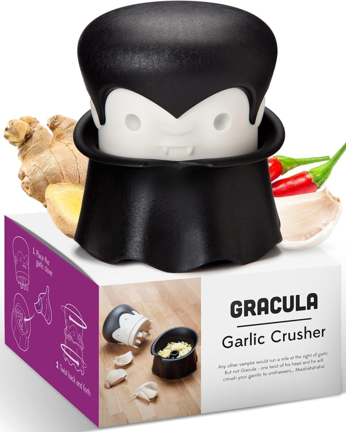 OTOTO Gracula Garlic Press, Garlic Mincer, Garlic Peeler Crusher, Halloween Kitc...
