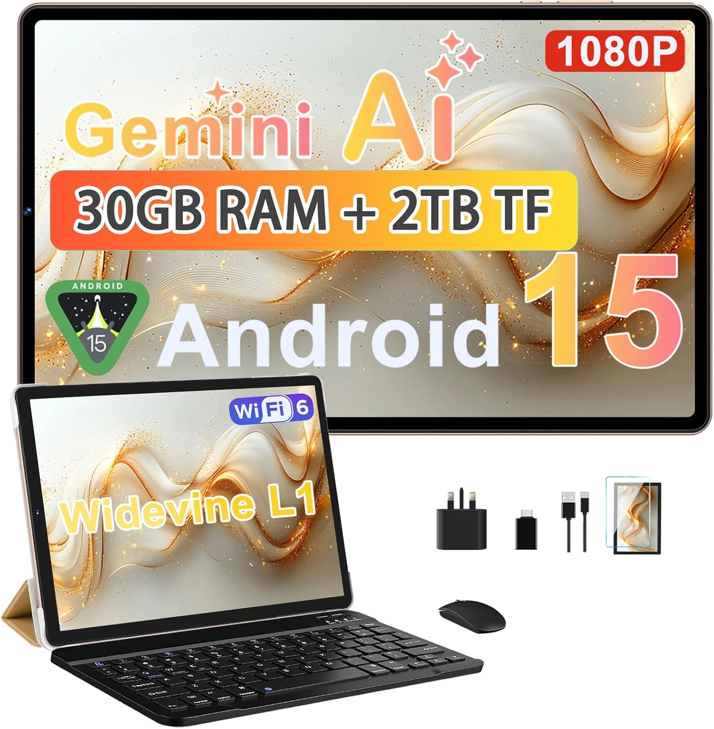 Biegedy 2026 Newest Tablet 10 Inch Android 15, Gemini AI, 30GB RAM