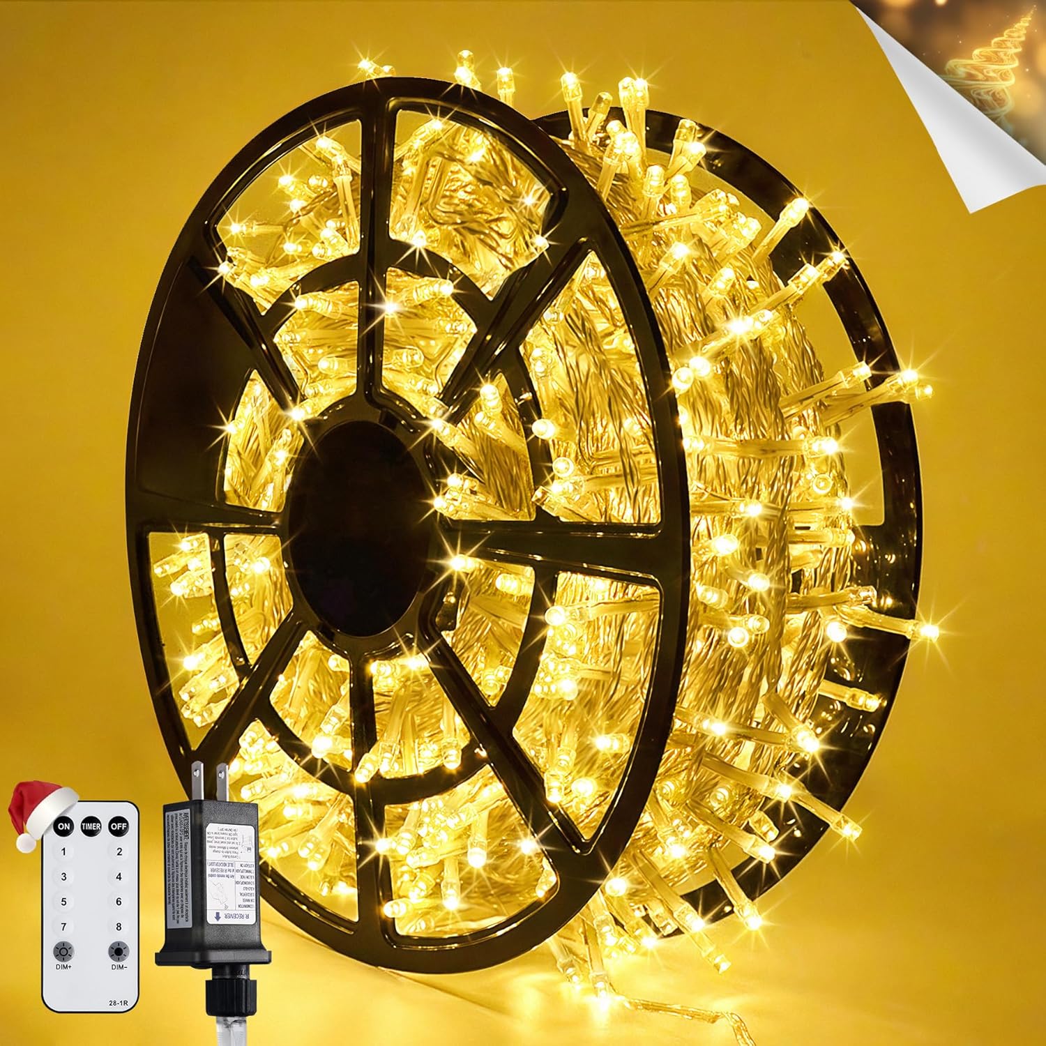 JMEXSUSS 168FT 600 LED Christmas Lights Outdoor Waterproof Clear Wire Warm White...