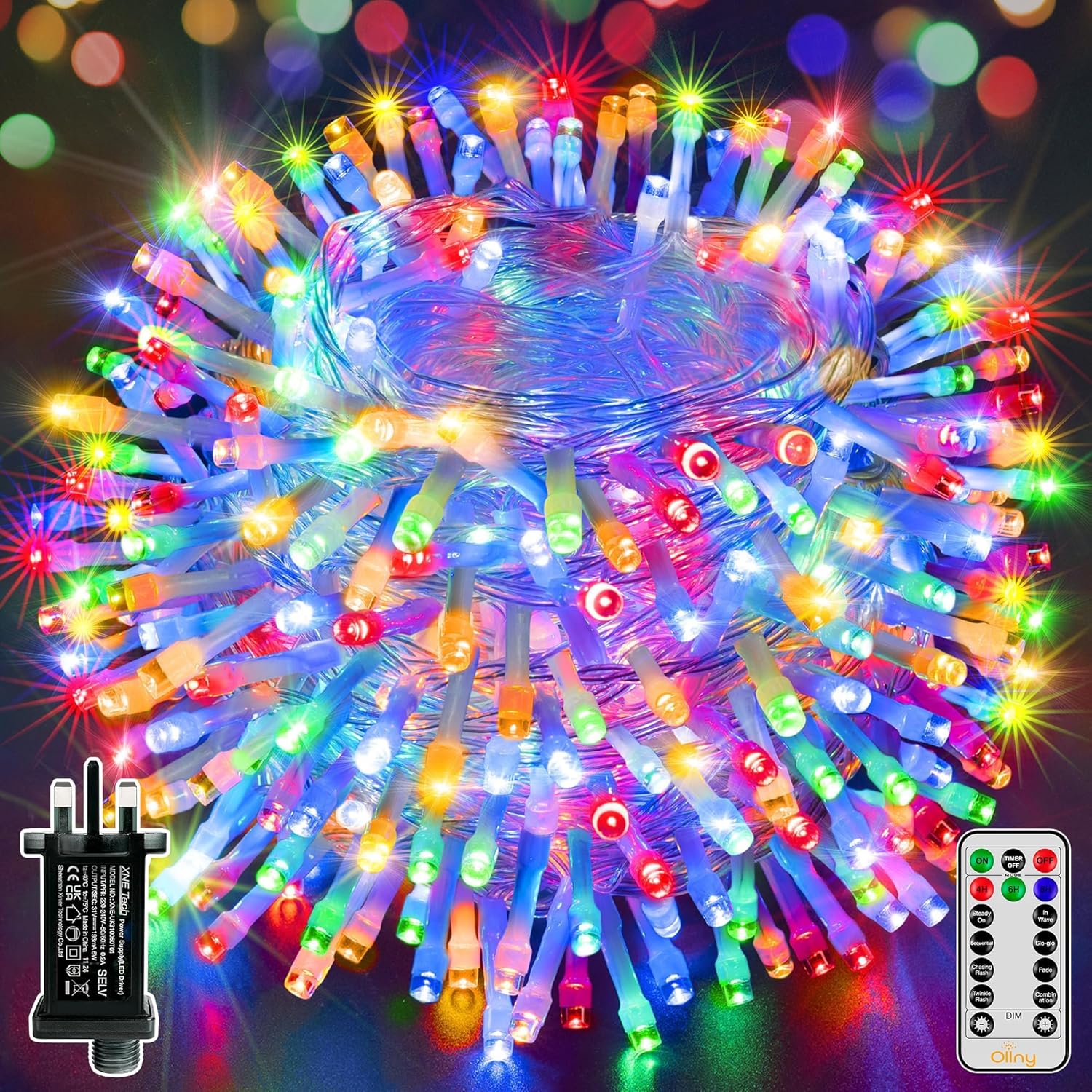 Ollny Christmas Tree Lights Outdoor Indoor, 60m 600LED Fairy Lights Mains Powere...