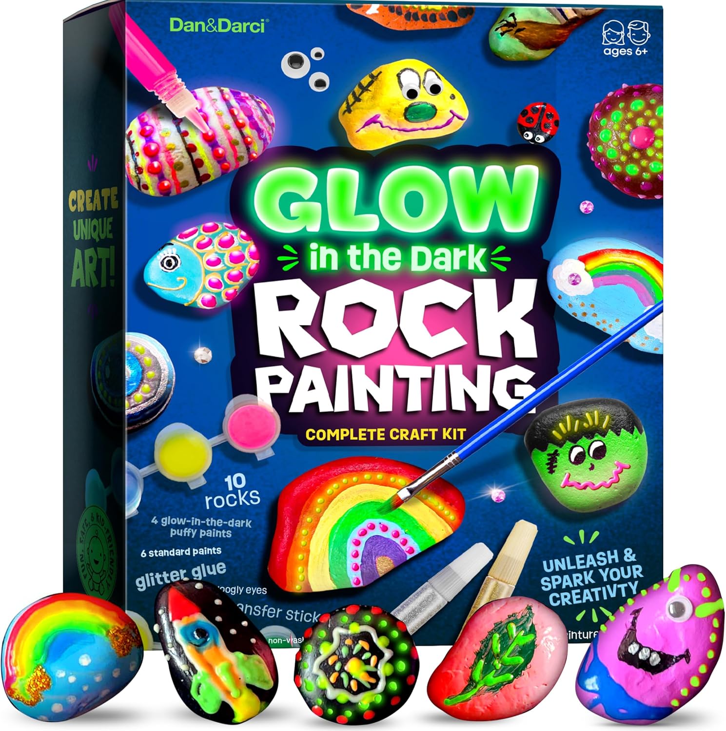 Dan&Darci Kids Rock Painting Kit - Glow in The Dar...