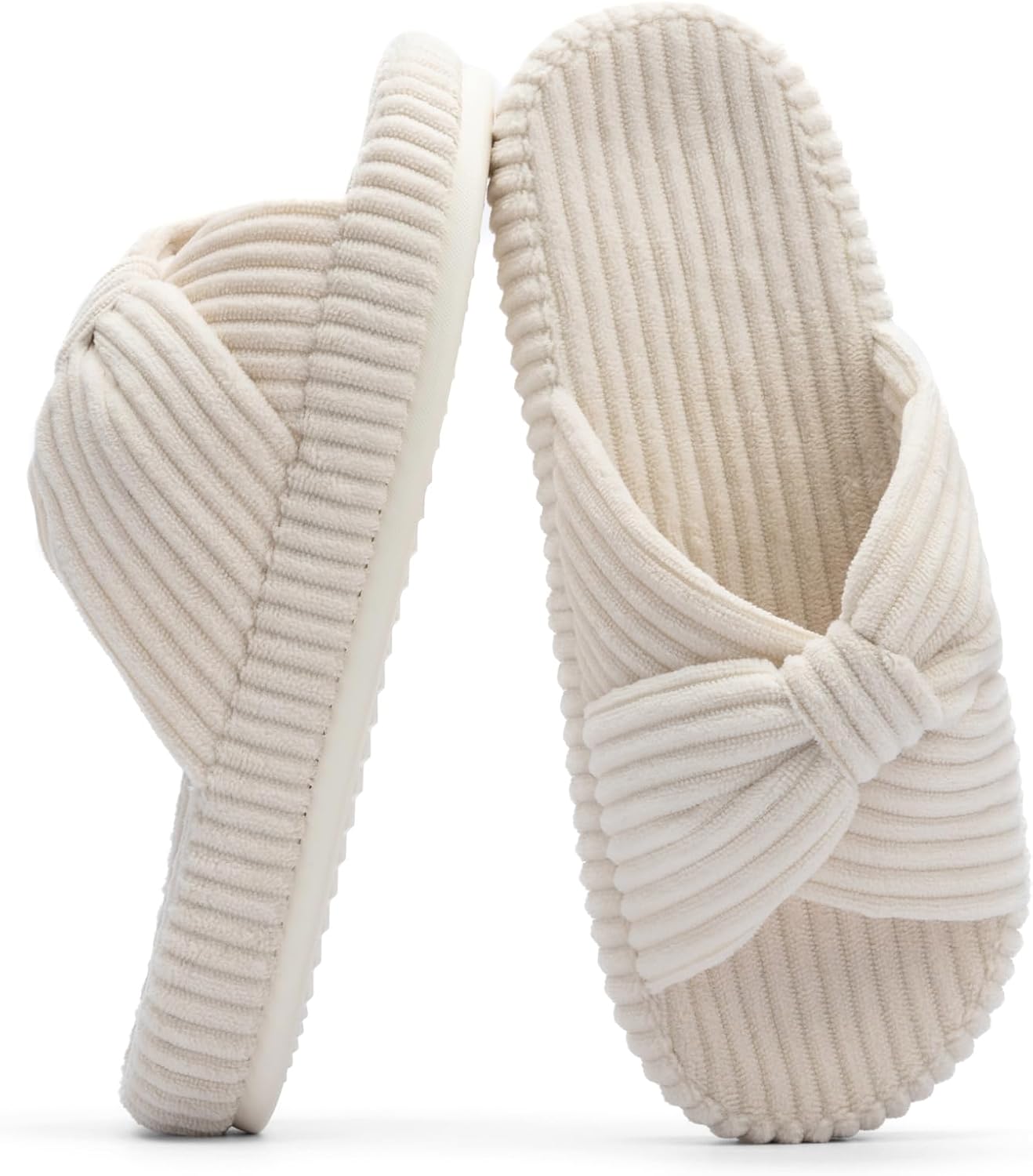 Chantomoo Slippers for Women Memory Foam House Bedroom Corduroy Bow Crossbands S...