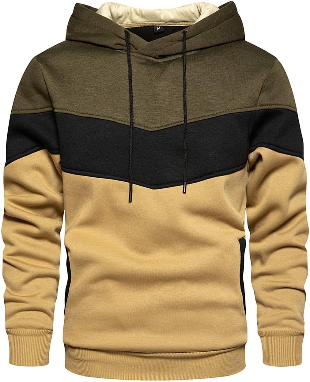 High-Quality Gesean Men's Fleece Hoodie, Unique Novelty Color Block Men's Pullov...