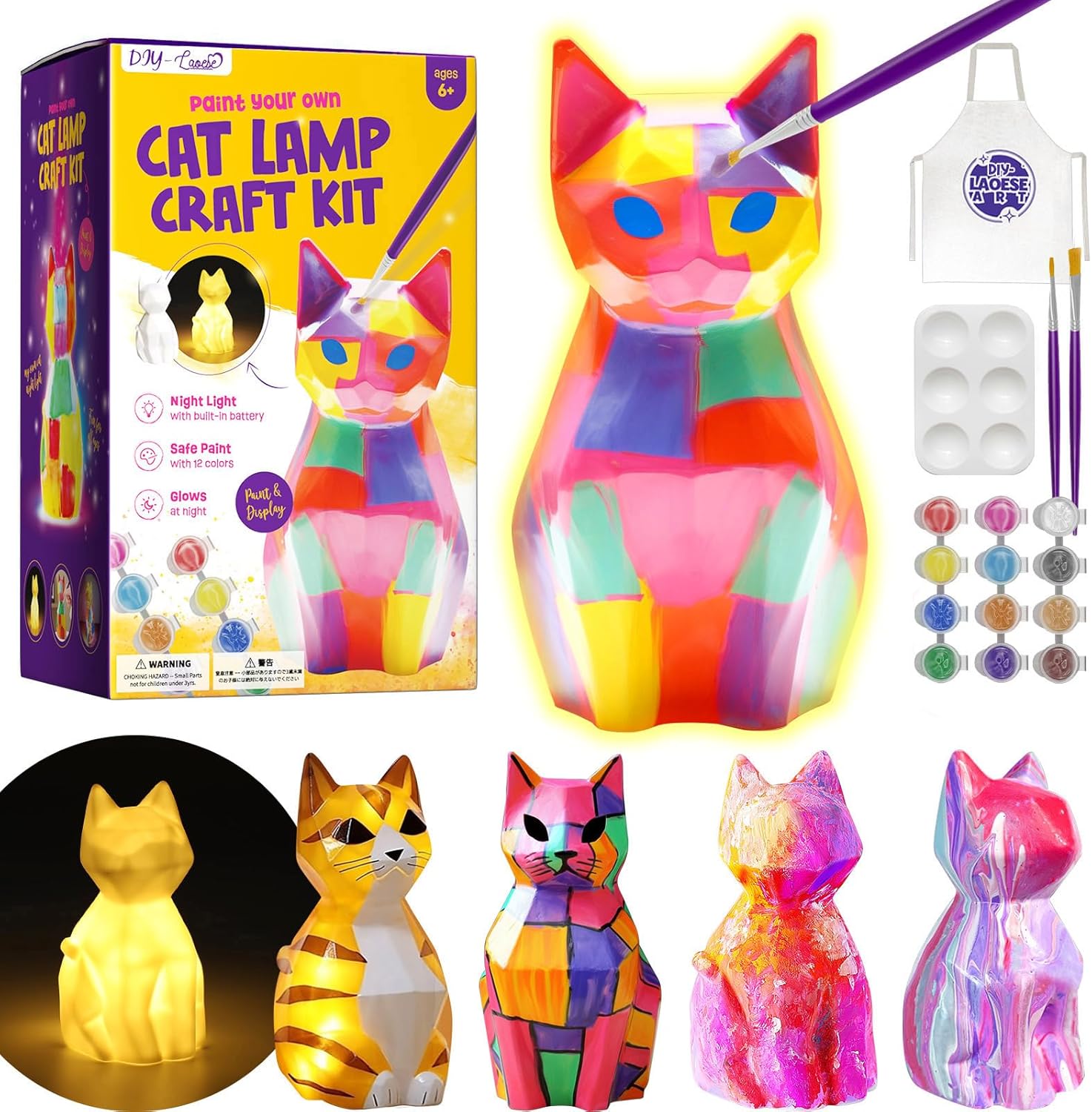 DIY-LAOESE Paint Your Own Cat Lamp Kit, Cat Gifts for Girls, Painting kit for Ki...