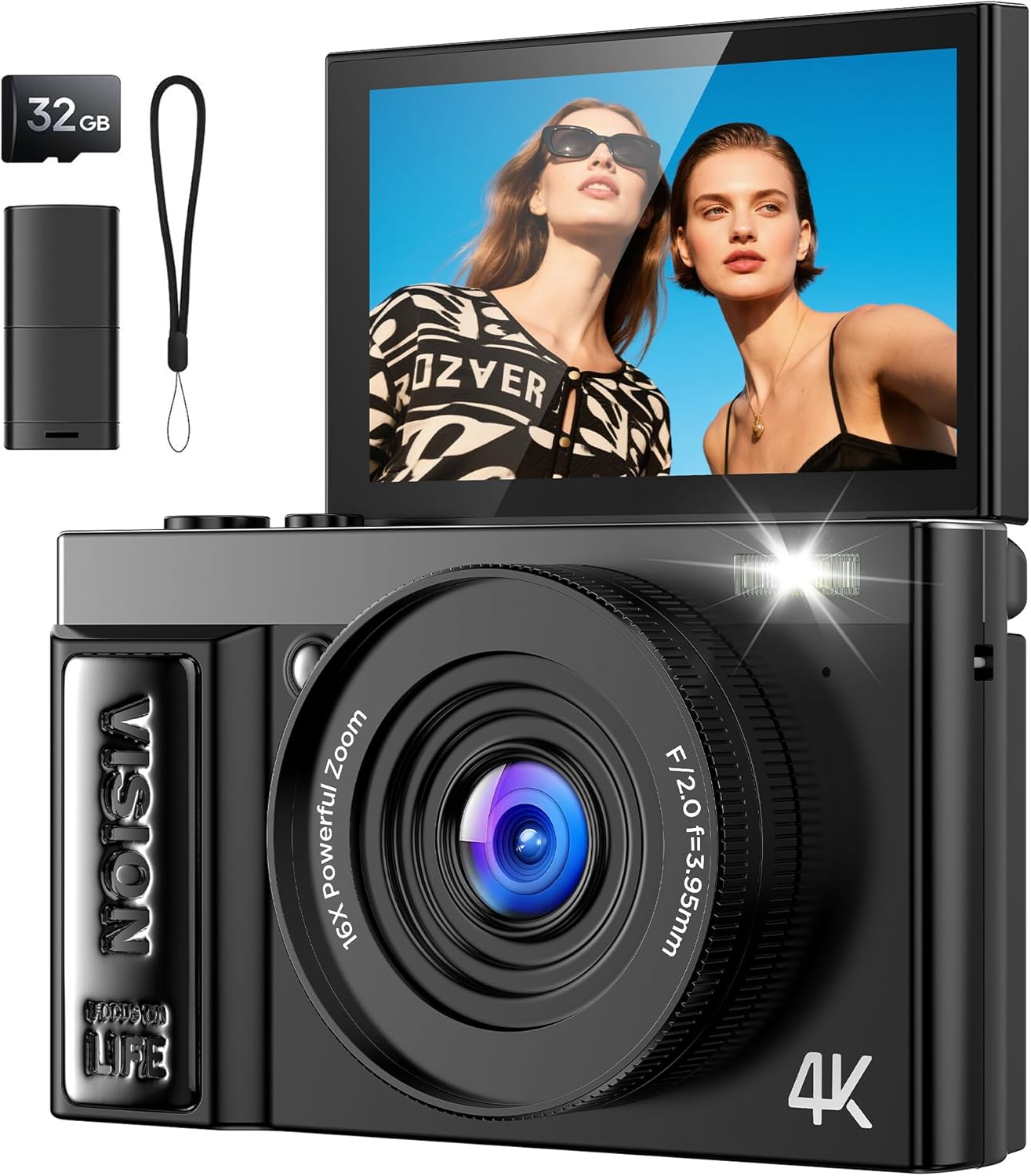 Digital Camera 4K for Photography Vlogging: 64MP Cameras for Video with Autofocu...