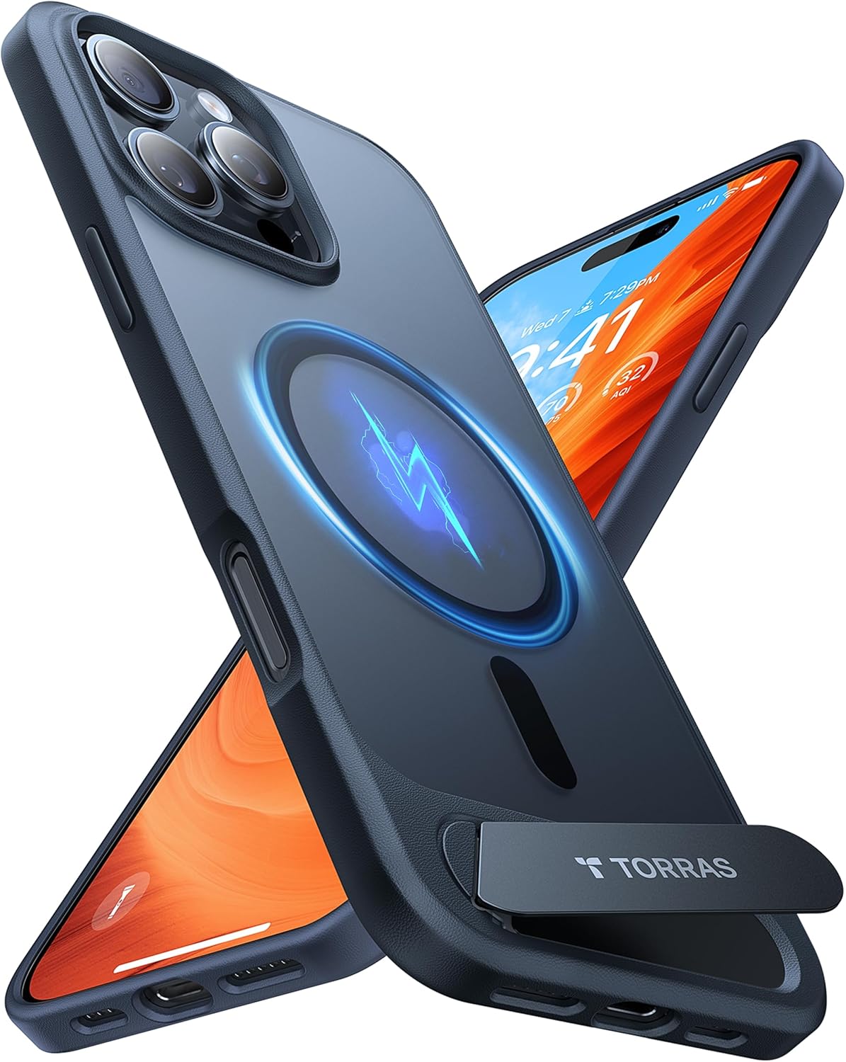 TORRAS for iPhone 16 Pro Case [Durable Titanium Stand] [25W Wireless Charging] [...