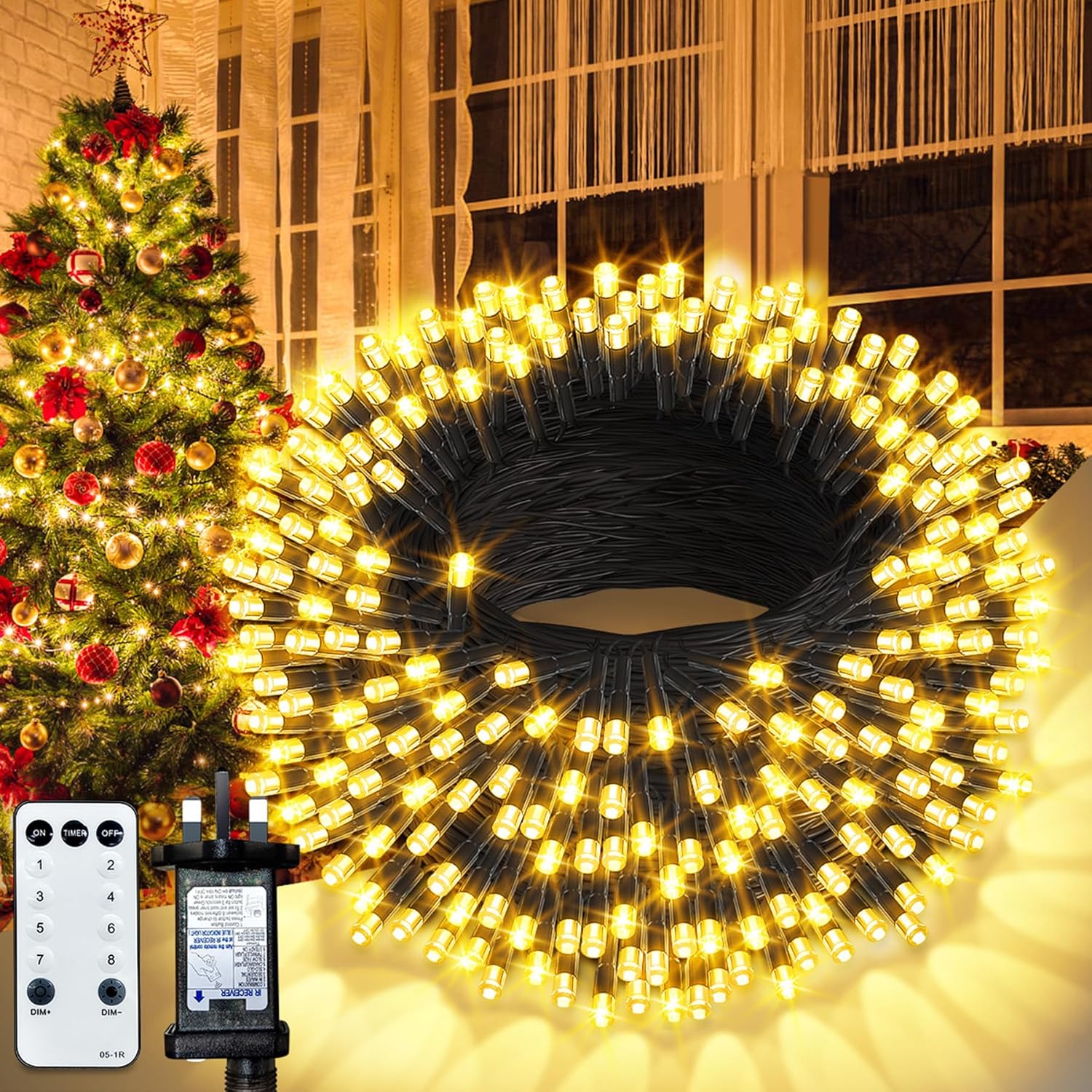 CGN 35m 300 LED Christmas Lights, Unique Warm White Christmas Tree Lights with R...