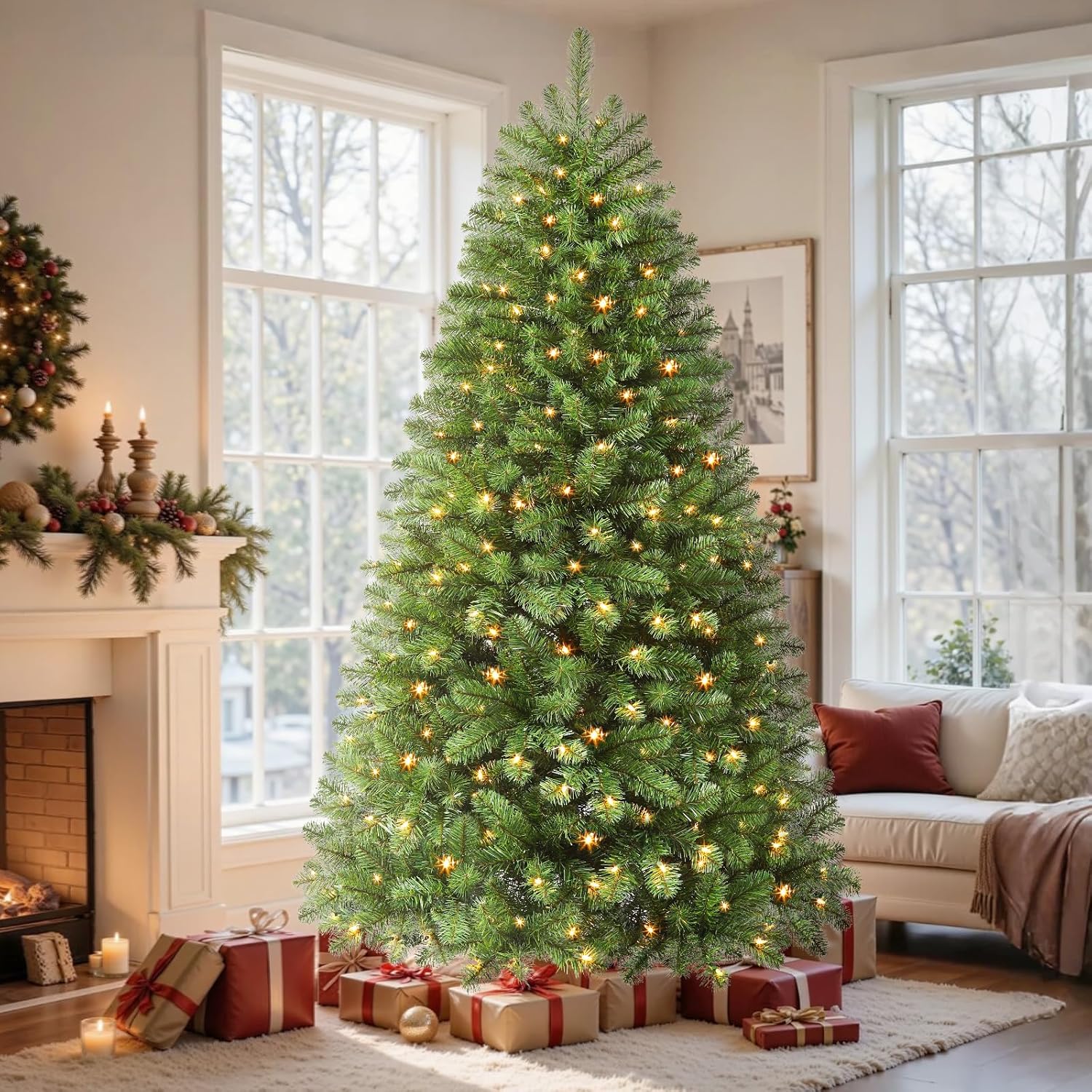 SHareconn 7.5ft Pre Lit Christmas Tree, Special Artificial Christmas Tree with W...
