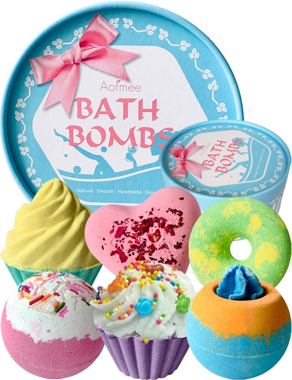 Aofmee Bath Bombs Gift Set, Handmade Bubble and Floating Fizzies Spa Kit, Shea a...