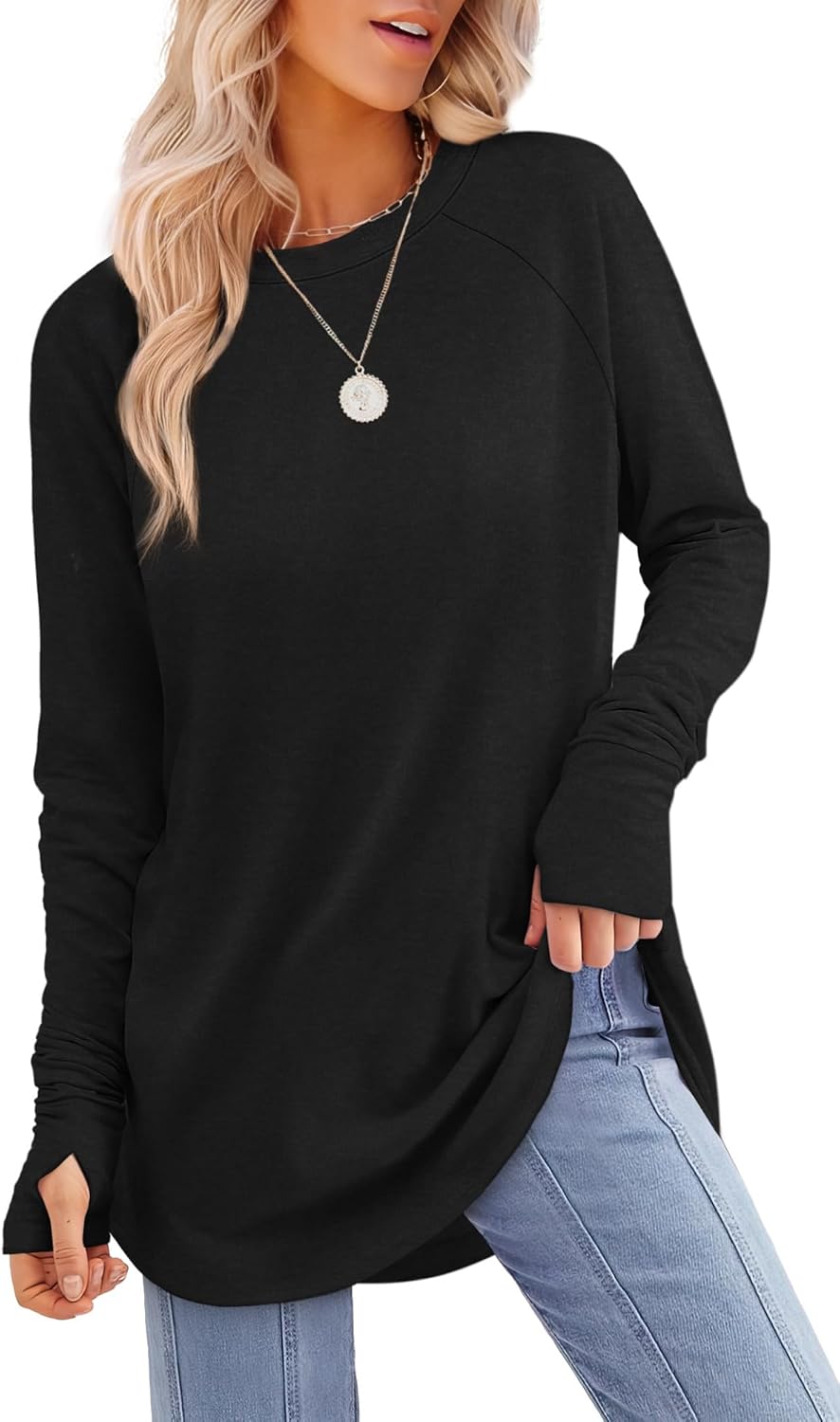 XIEERDUO Womens Tunic Tops to Wear with Leggings Long Sleeve Thumb Hole Shirts C...