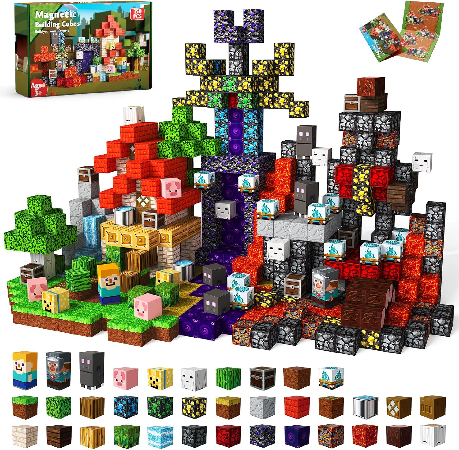 Magnetic Building Blocks - 150PCS Magnetic Blocks Cubes Forest Portal, Stacking...
