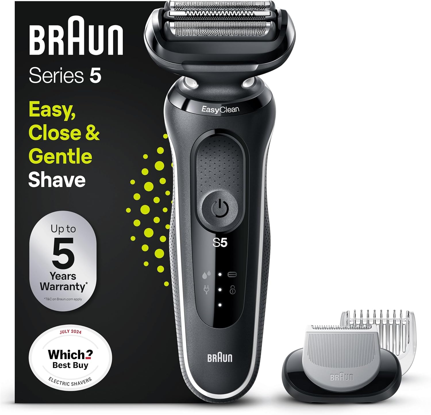 Braun Series 5 51-W1600s Electric Shaver for Men with EasyClick Body Groomer Att...