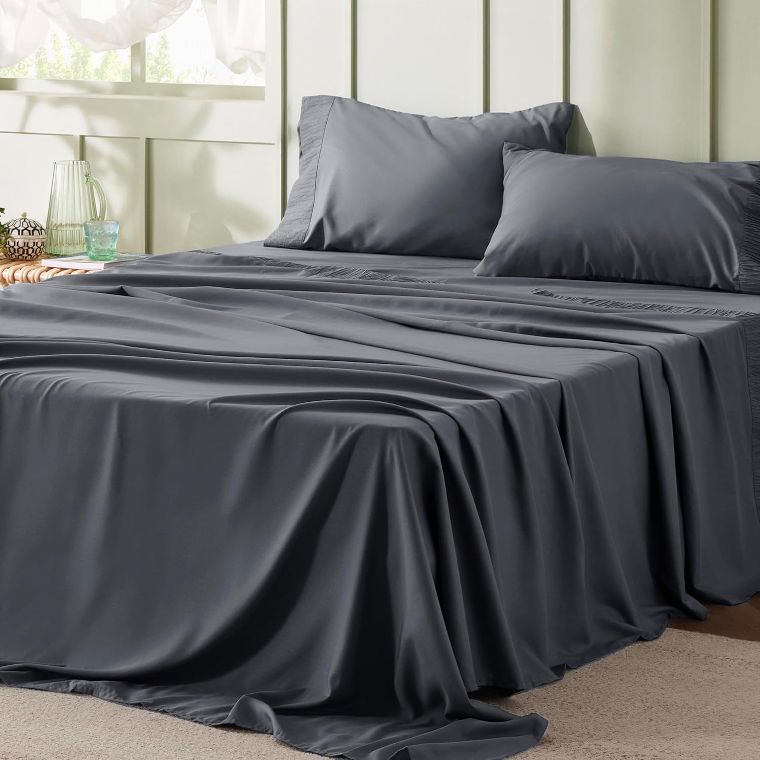 Bedsure California King Sheet Sets - 4 Pieces Soft Cal King Sheets - Breathable...