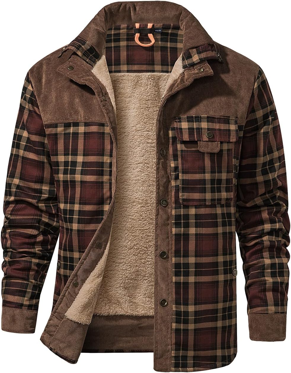 Haellun Men's Long Sleeve Sherpa Lined Shirt Jacket Flannel Plaid Fleece Coats L...