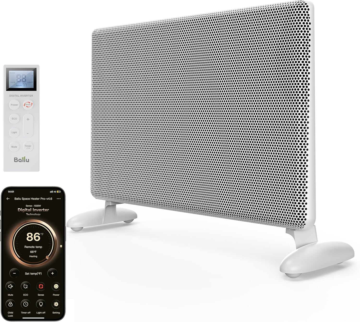 Ballu Mica Infrared Panel Space Heater for Large Room,Smart Quiet Heater with Pr...