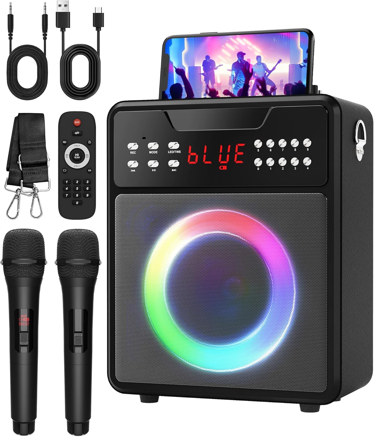 Karaoke Machine for Adults, Portable Bluetooth Speaker with 2 Wireless Microphon...