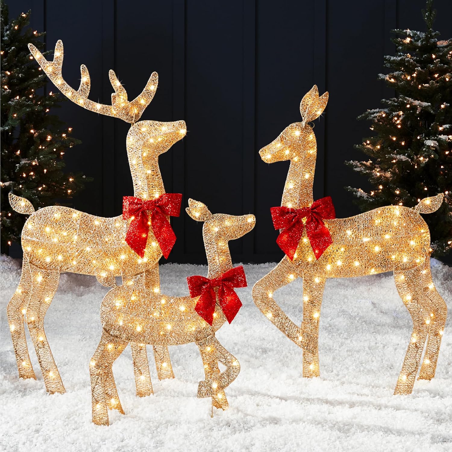 Best Choice Products 4ft 3-Piece 2D Lighted Christmas Deer Family Set, Large Out...