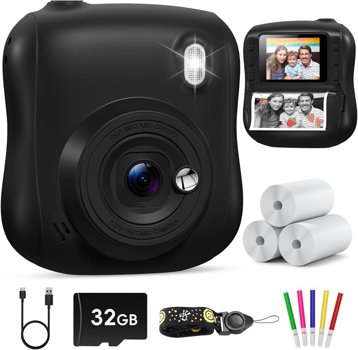 Hangrui Kids Camera, Special Instant Print HD Camera for Kids with 32GB Card