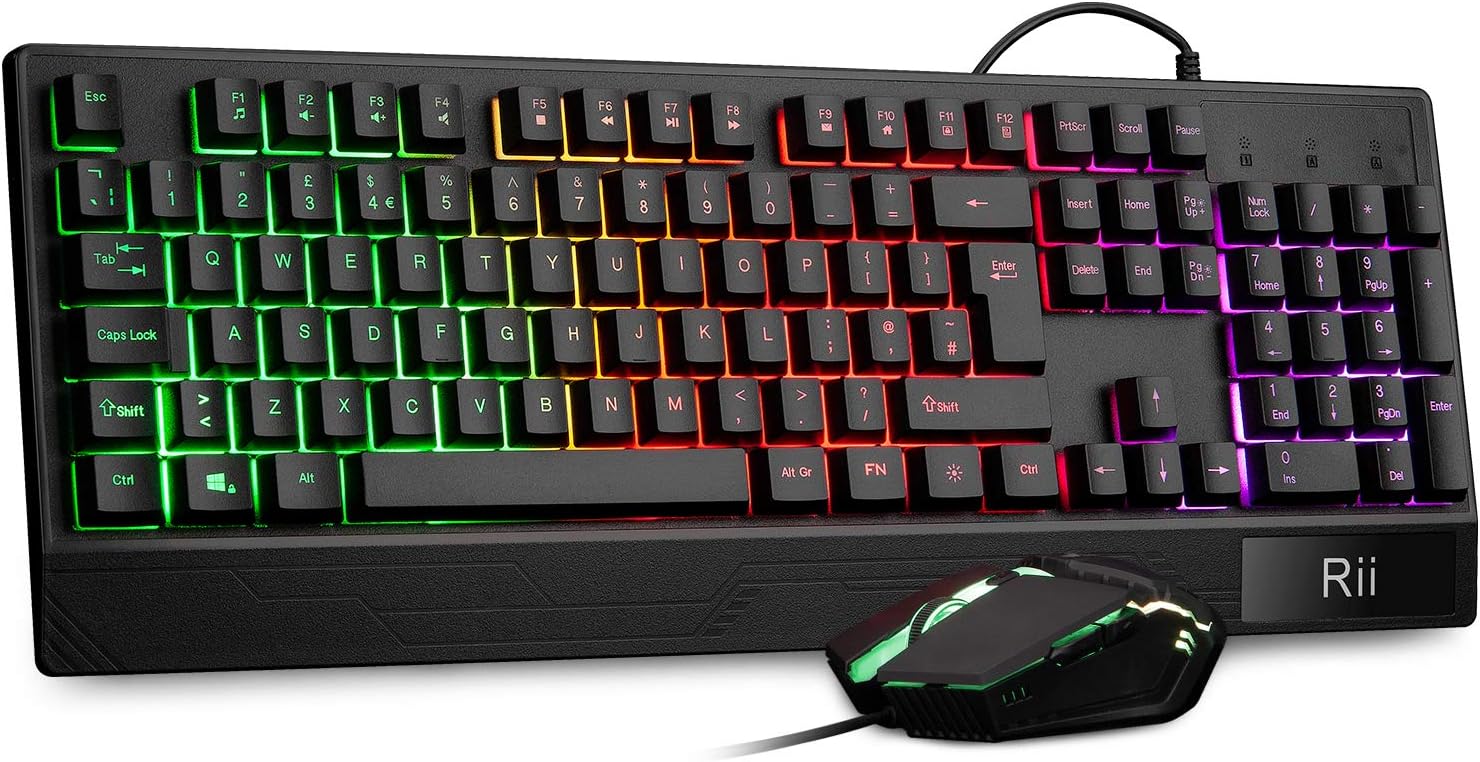 Rii Gaming Keyboard and Mouse,RGB Light Up Keyboard and Mouse Set for PS4,Xbox f...