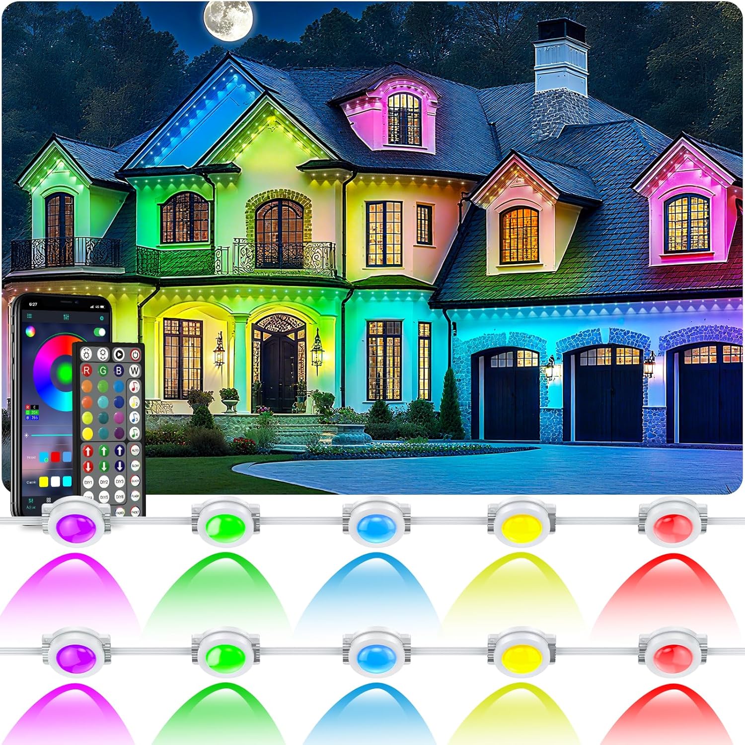 400Ft Permanent Outdoor Lights for House Waterproof, IP67 LED Eave Lights with A...