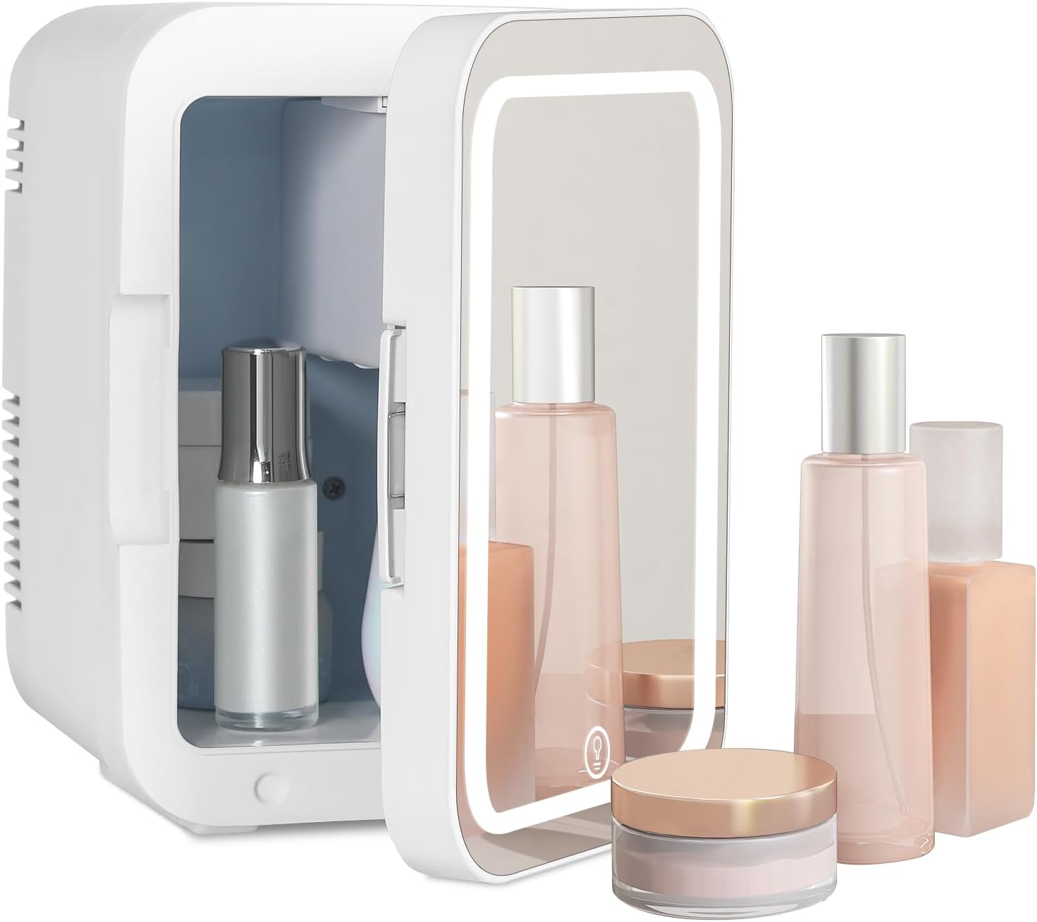 Mini Fridge with Dimmable LED Mirror (4 Liter/6 Can), AC/DC Portable Beauty Frid...