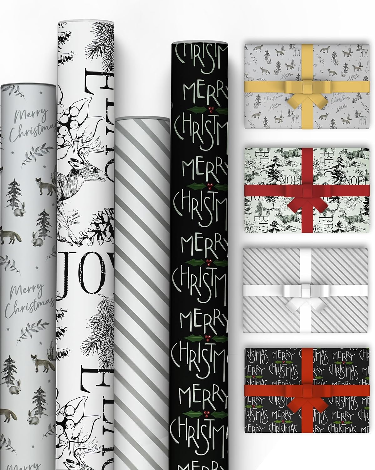 Kraft & Co Christmas Wrapping Paper Rolls – 4 Pack Thick Paper Sheets 69 cm x 8...