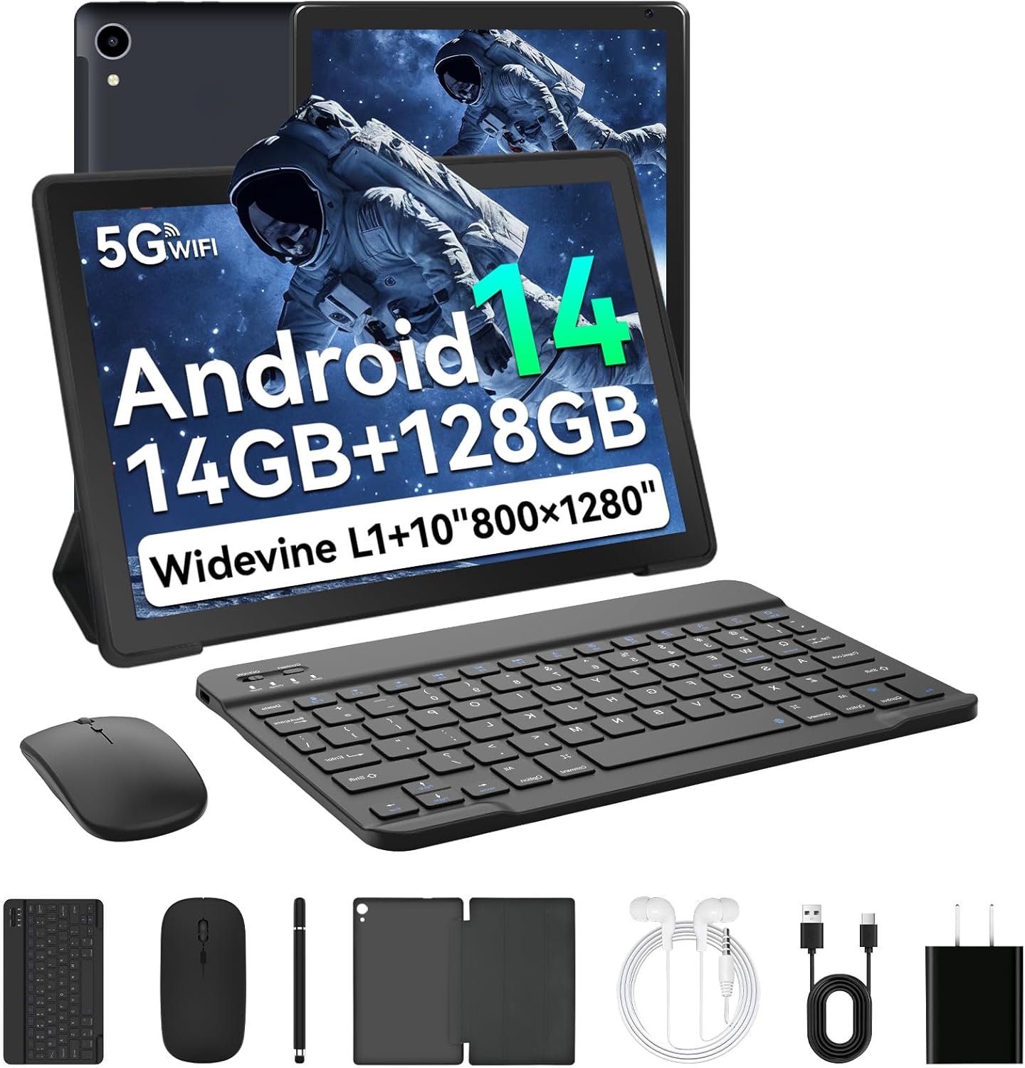 Whitedeer 10 inch Tablet Android 14, 14GB+128GB/2TB Expanded, Octa-Core Tablets,...