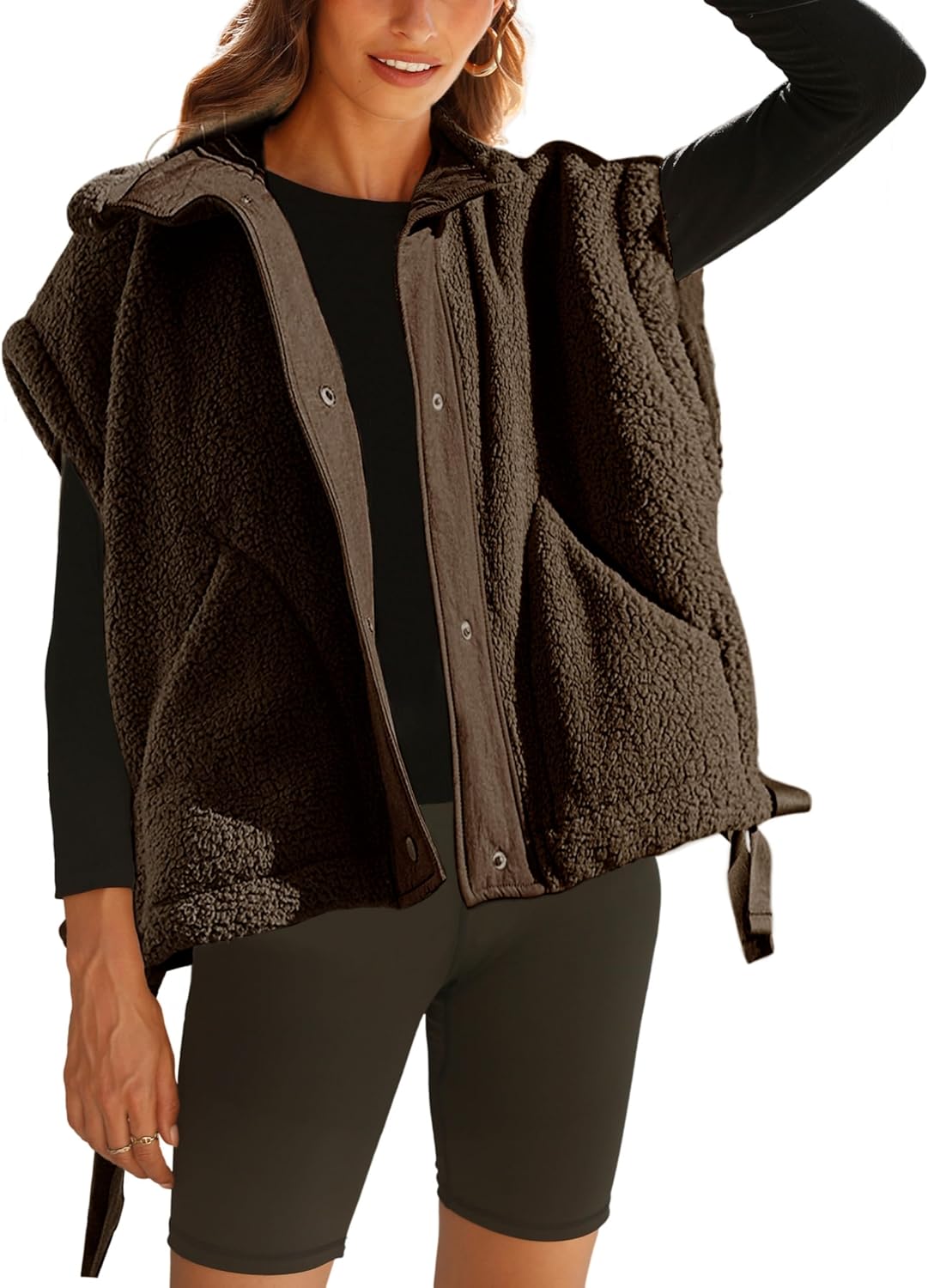 OPCAKM Women's Fuzzy Fleece Vest Oversized Sleeveless Sherpa Jacket Warm Button...