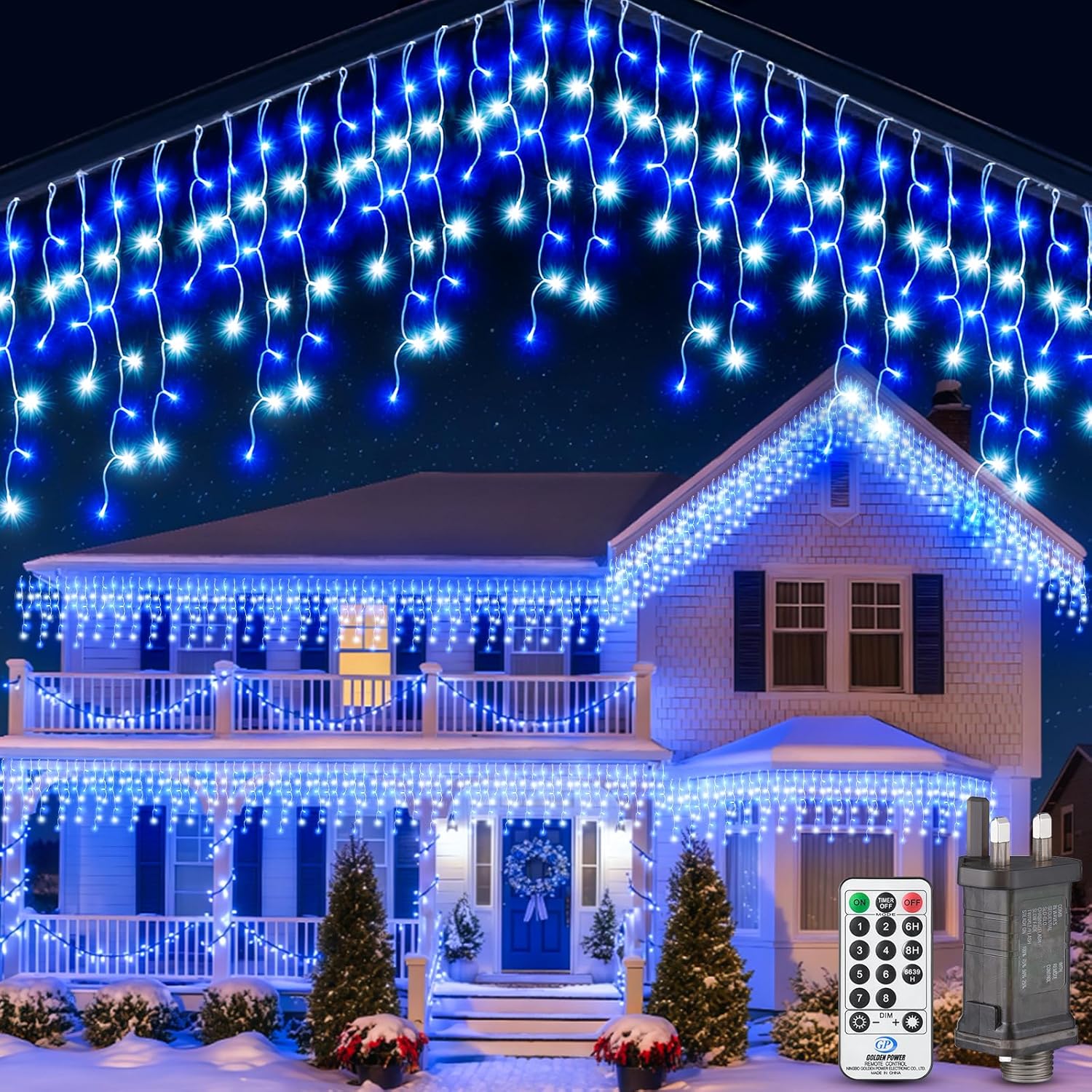 Special Icicle Christmas Lights, Fairy Lights Plug-in for Outdoor, Cool White Ch...