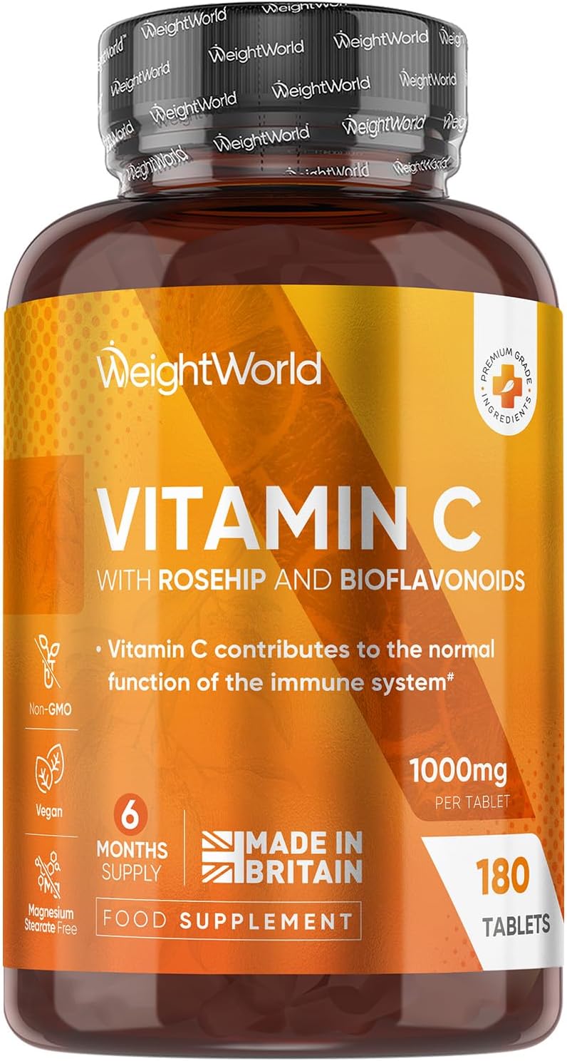 High-Quality Vitamin C Tablets, Nutrient-Rich Supplement 1000mg with Added Roseh...