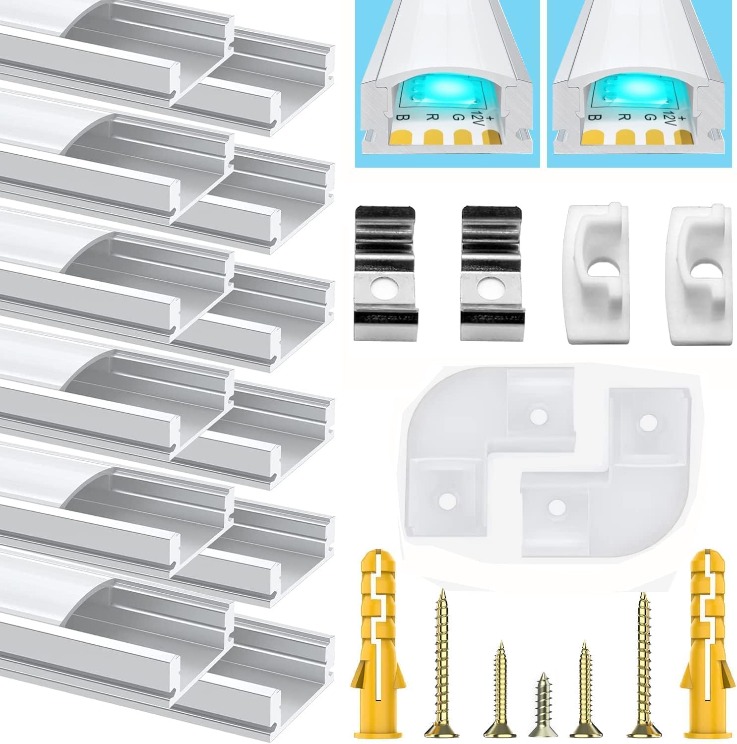 Top Quality 12 Pack U Shape LED Aluminum Profile, Special LED Channel with Milky...