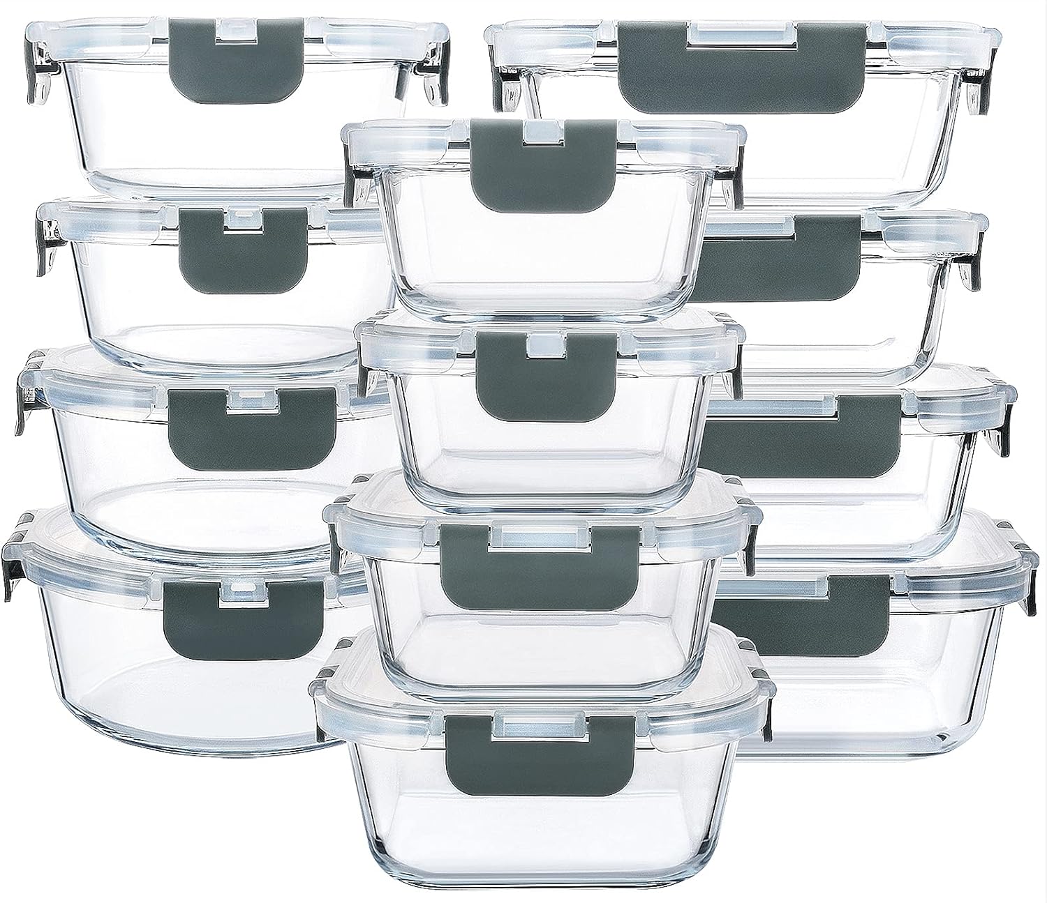 MCIRCO 24-Piece Glass Food Storage Containers with Snap Locking Lids, Glass Meal...