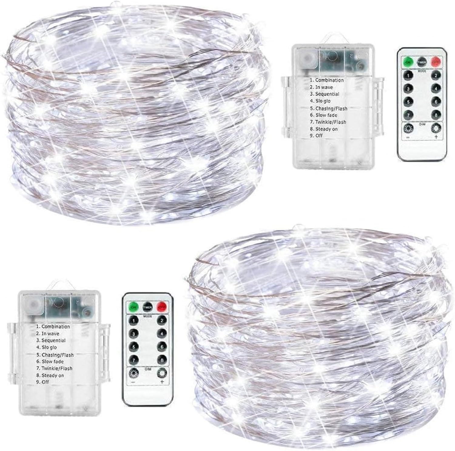 FANSIR Fairy String Lights, 2 Set Total 66ft 200 Led Fairy Lights Battery Operat...