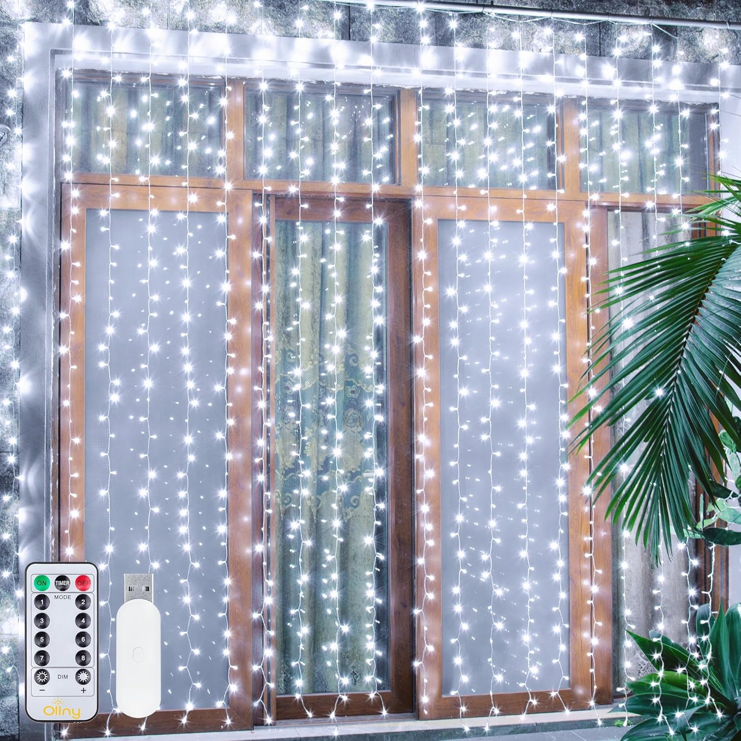 Ollny Curtain Lights Indoor, 300 LED 3m x 3m Fairy Lights USB Powered, Waterproo...