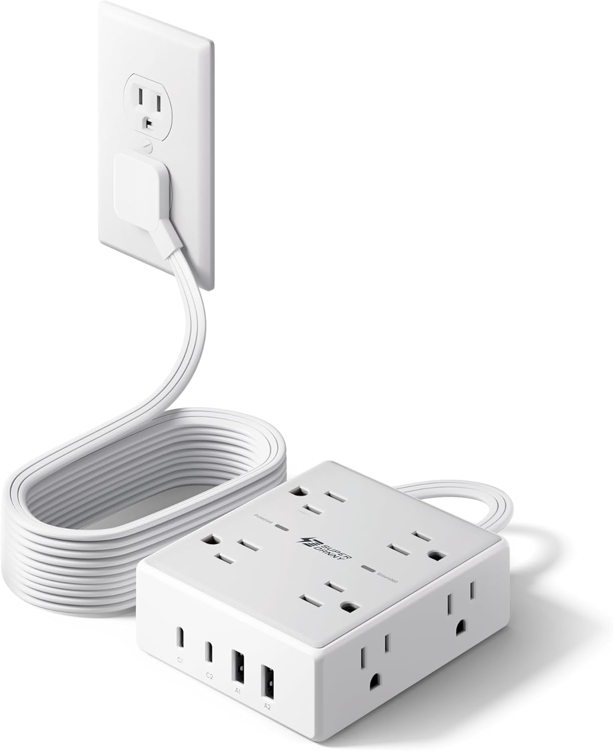 10Ft Extension Cord with Multiple Outlets, Flat Plug Surge Protector Power Strip...