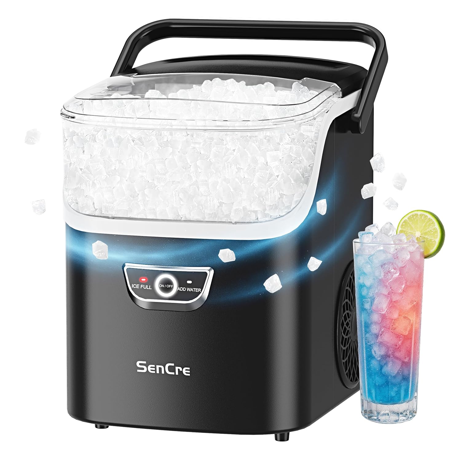 Nugget Ice Maker Countertop with Handle, Ready in 5 Mins, 40lbs/Day Soft Sonic I...