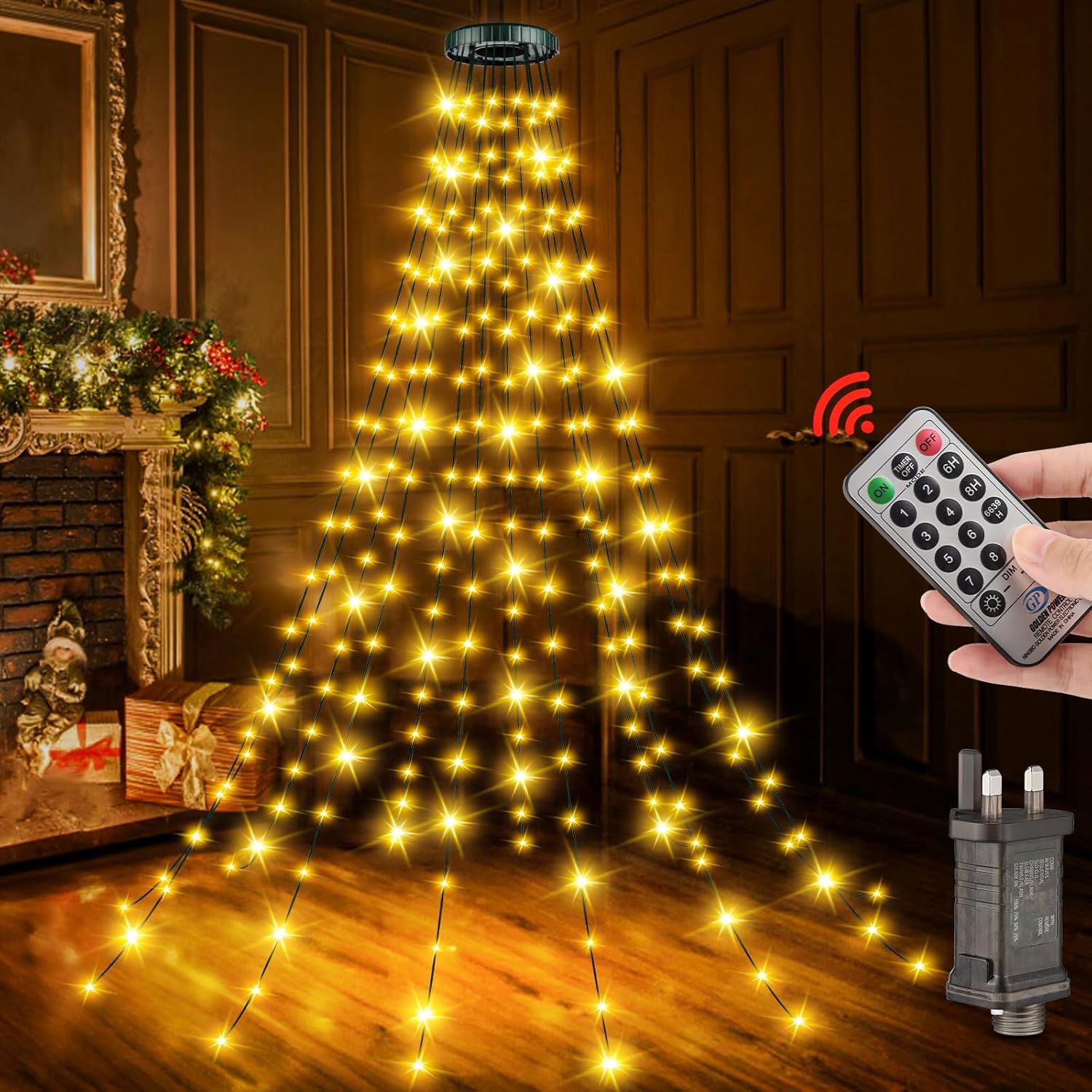 Christmas Tree Lights Warm White - 2M/6.6FT x 12 Strands 240LEDs Mains Powered F...