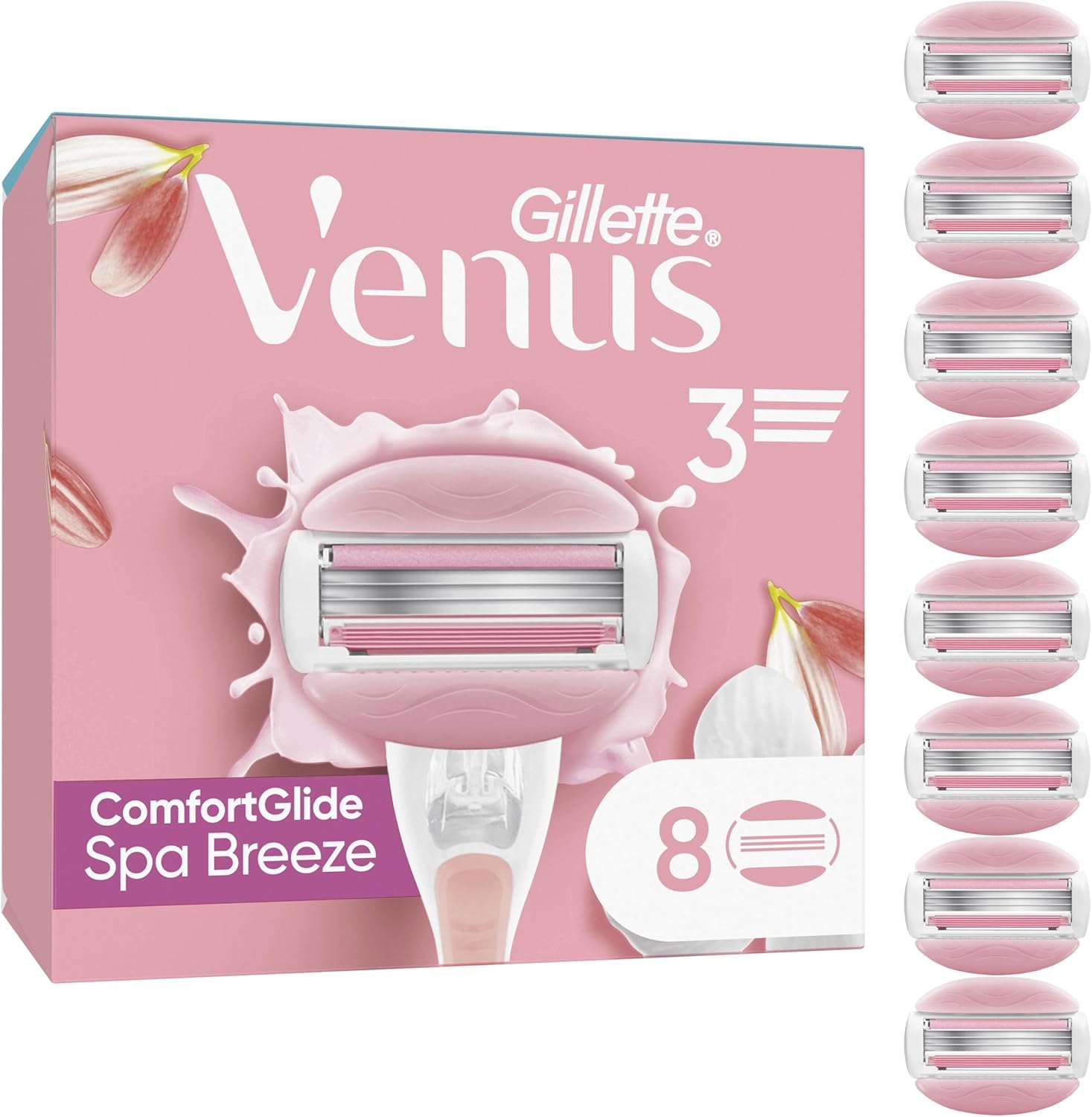 Gillette Venus Comfortglide Spa Breeze Women's Razor Blade Refills, Pack of 8, 3...