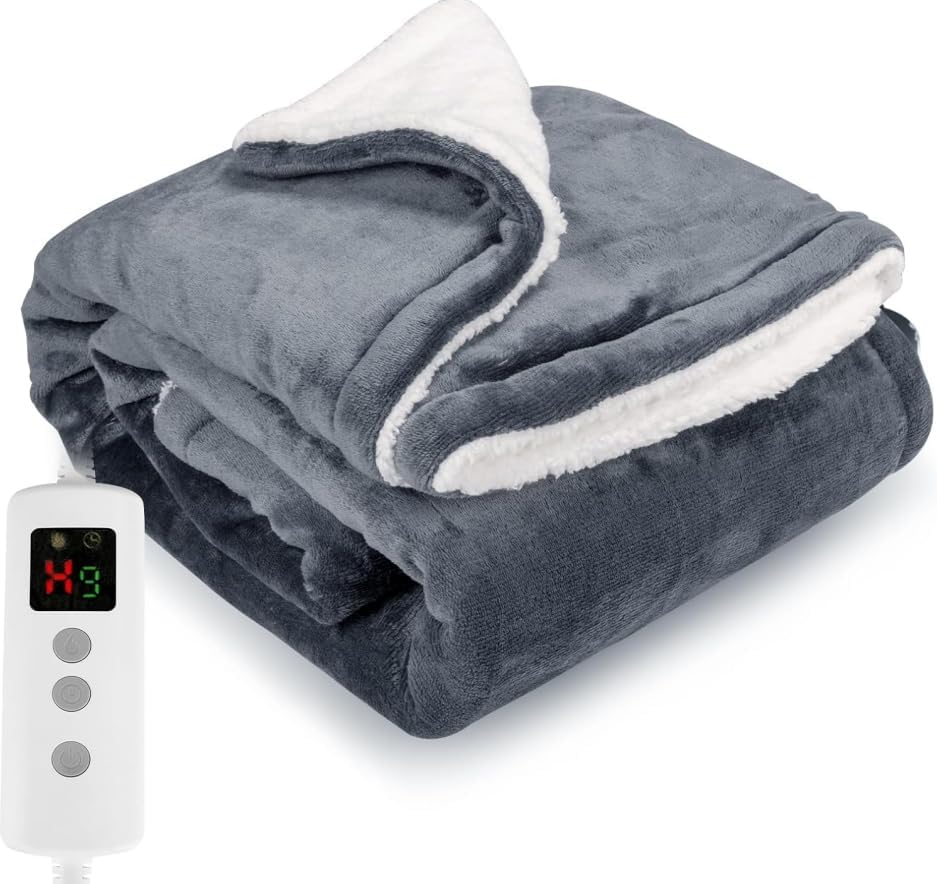 Heated Blanket, Electric heated throw 200x150CM Grey, 10 Levels &1-9H Timer Auto...