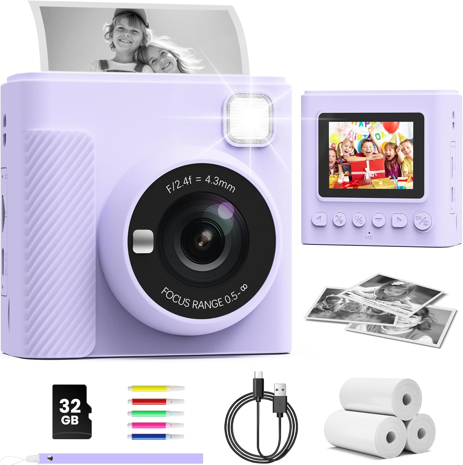 Unique Kids Camera Instant Print, Reliable 2.4'' Instant Camera for Kids, Specia...