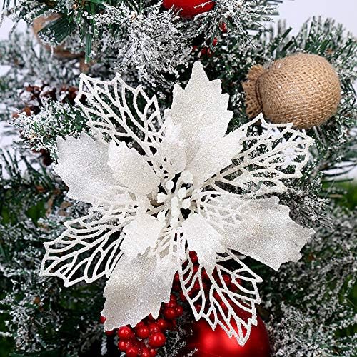 Yueshop 10 PCS Christmas Flowers Large (15CM) Poinsettia Glitter Flower Christma...