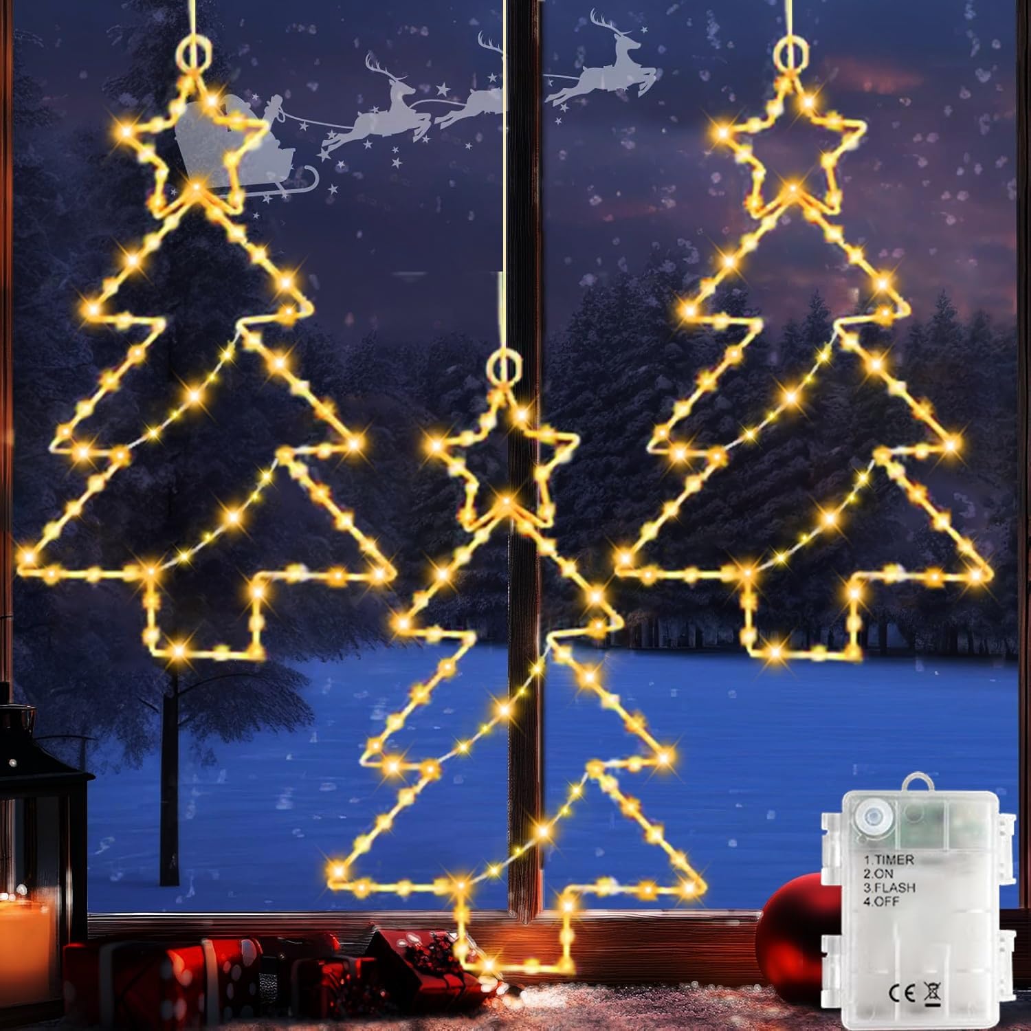 Christmas Window Lights 3 Pack Christmas Star Lights Battery Operated with Timer...
