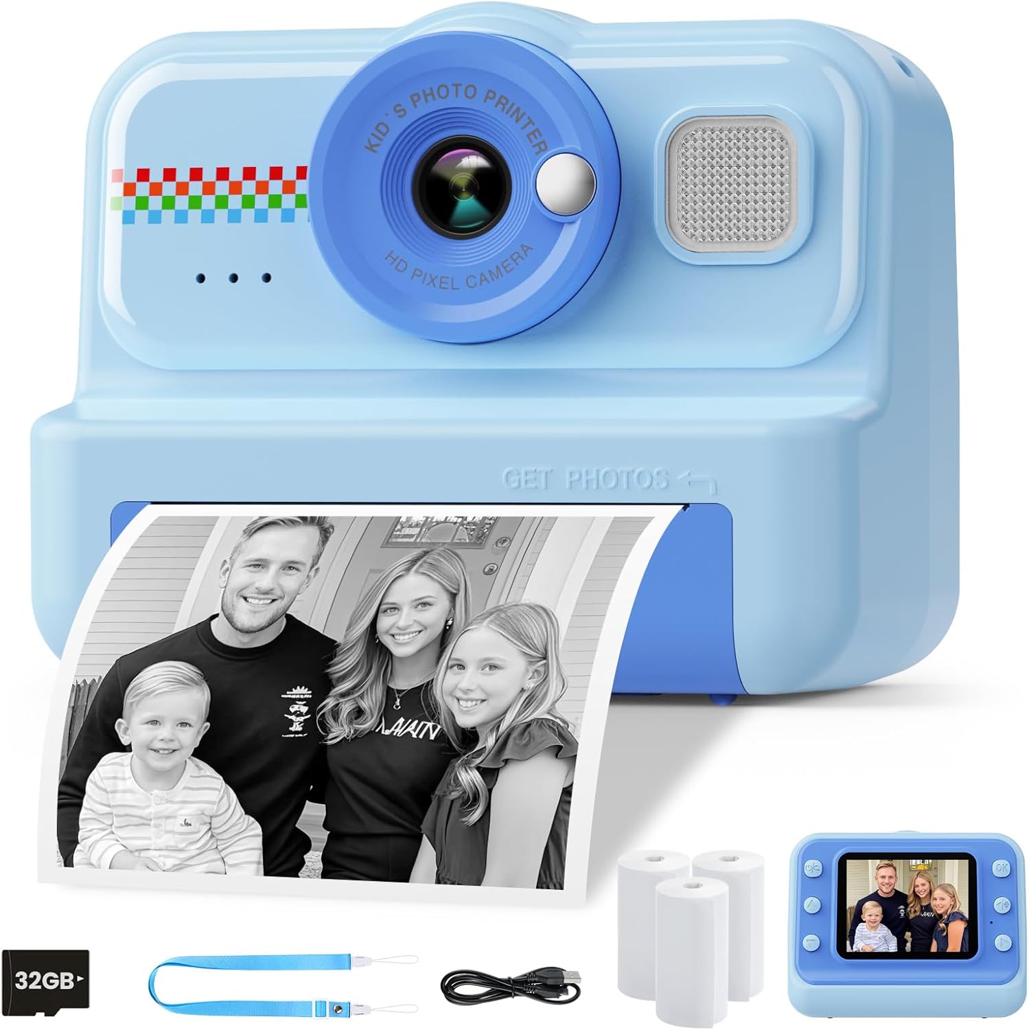 Kids Camera Instant Print, 1080P Instant Print Camera for Kids with 32GB Card &...