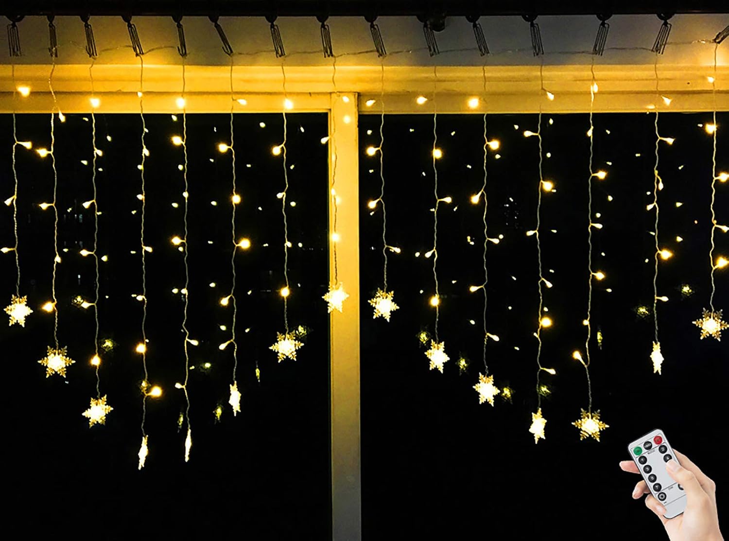 BLOOMWIN Christmas Window Lights 2m x 1m 104 LEDs Snowflakes Curtain Fairy Light...