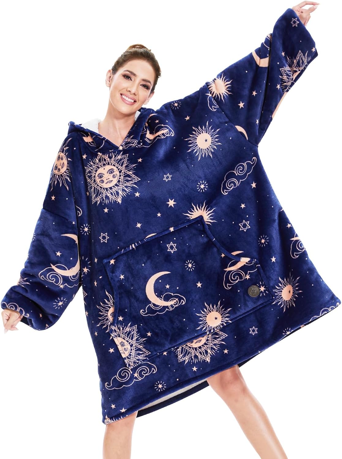 THREE POODLE Wearable Blanket Hoodie for Women, Oversized Sherpa Sweatshirt Blan...