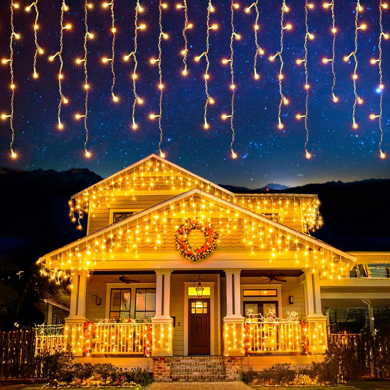 EcoNour Icicle Lights Outdoor Christmas Lights 1500 LED 47M Warm White Decoratio...
