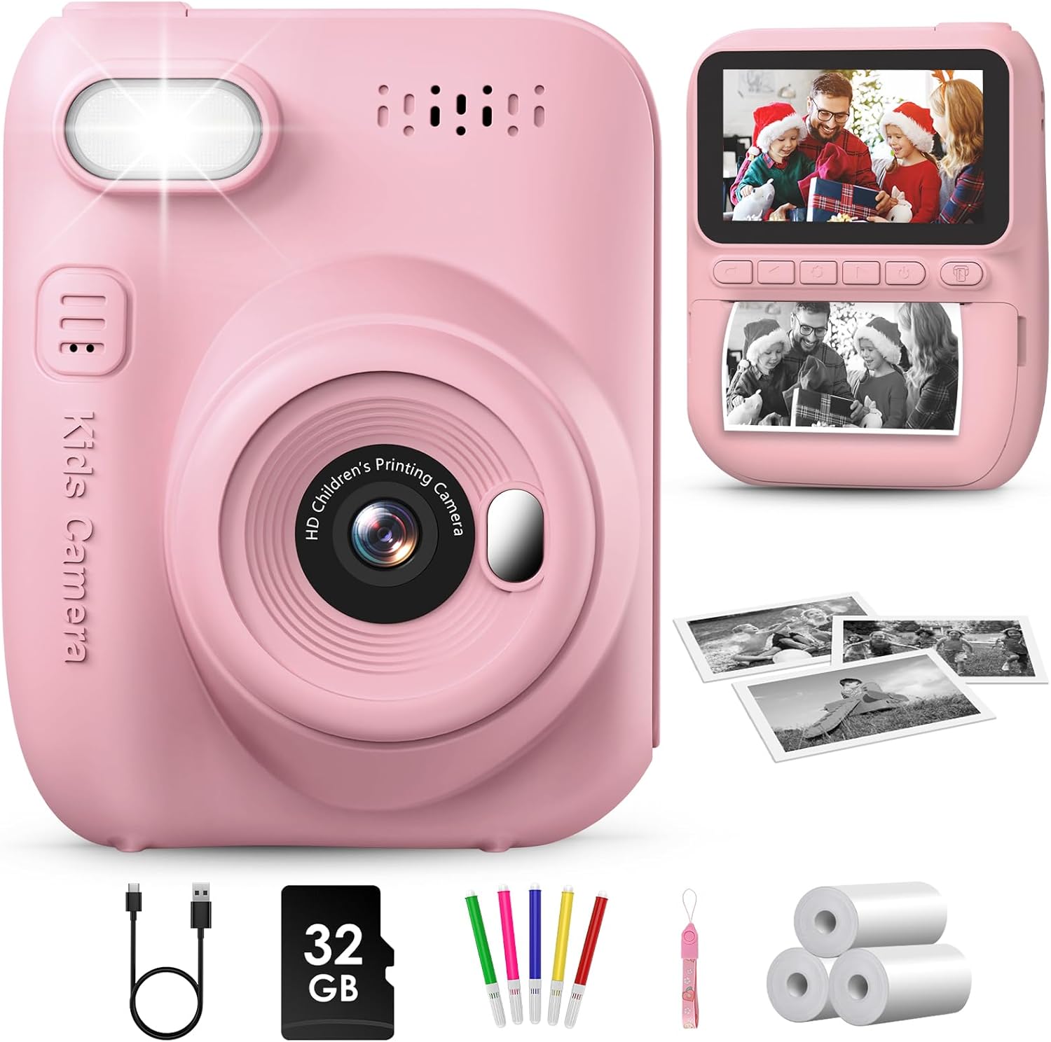 Kids Camera Instant Print, 3.0'' Large Screen Instant Camera for Kids, 1080P Kid...